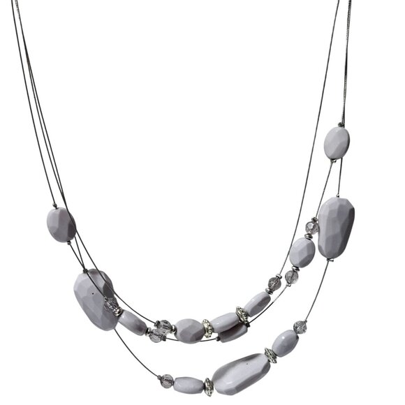 Elegant Multi Strand White Beaded Necklace Chunky Bead Statement Fashion Jewelry - Picture 1 of 6